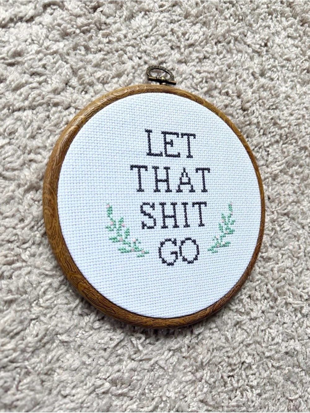 New Handmade “Let That Shit Go” Cross Stitch Wall Decor - Picture 3 of 4